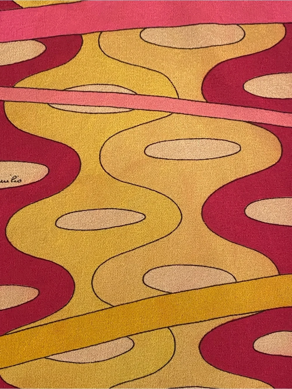Vintage Mid Century Emilio Pucci Geometric Pink & Yellow Large Silk Scarf